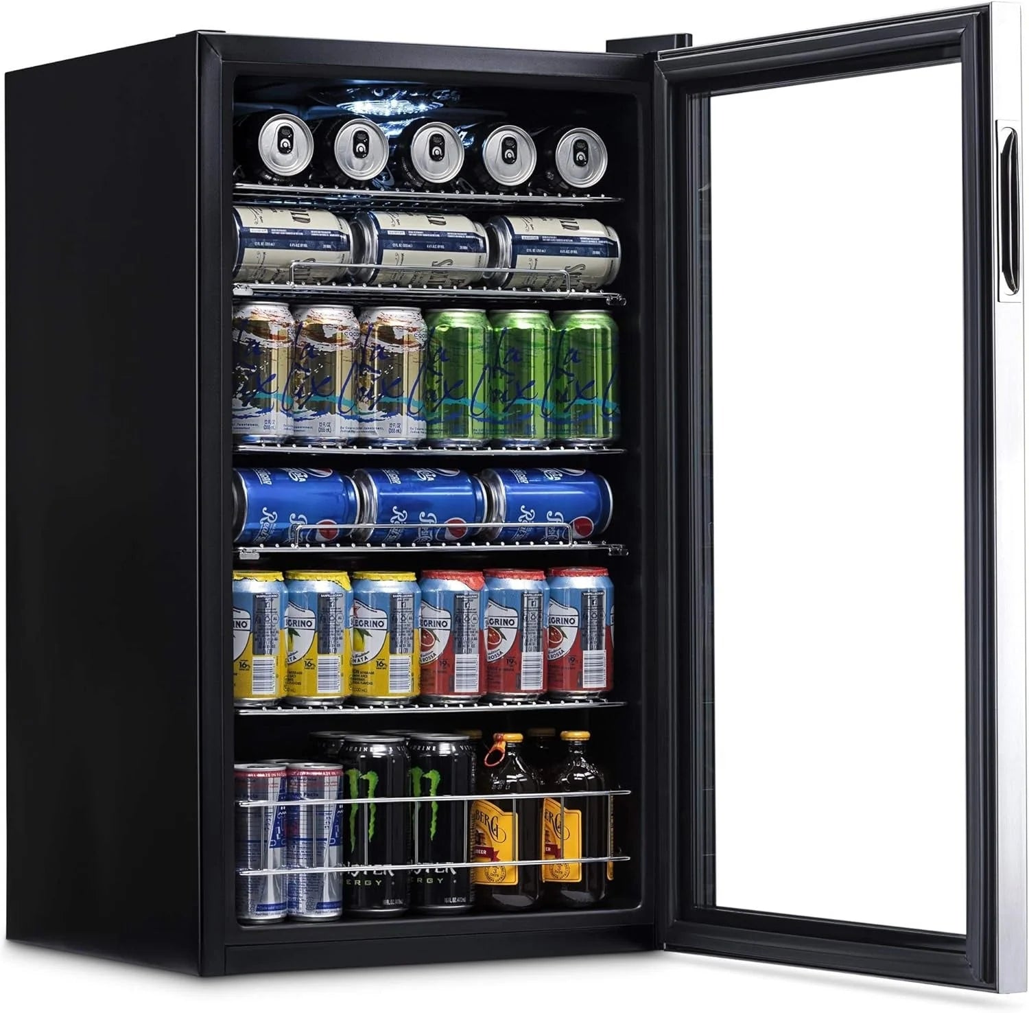 Beverage Refrigerator Cooler | 126 Cans Free Standing with Right Hinge Glass Door | Mini Fridge Beverage Organizer Perfect For Beer, Wine, Soda, And Cooler Drinks
