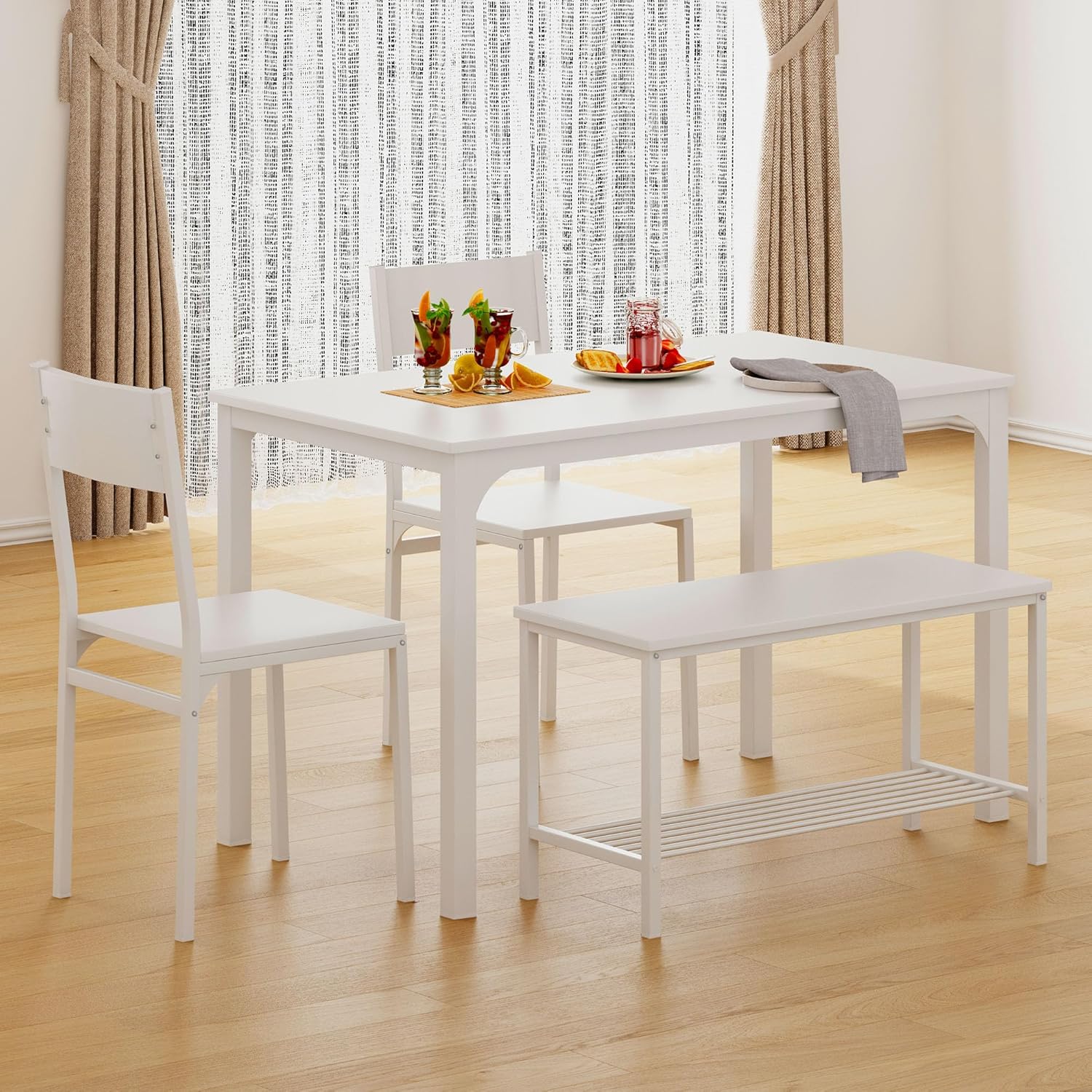 Dining Table and Chairs Dining Table Set with 2 Chairs and 1 Bench Bar Set Kitchen Table and Chairs for Dining Room Bistro Set，Pure White1 pcs