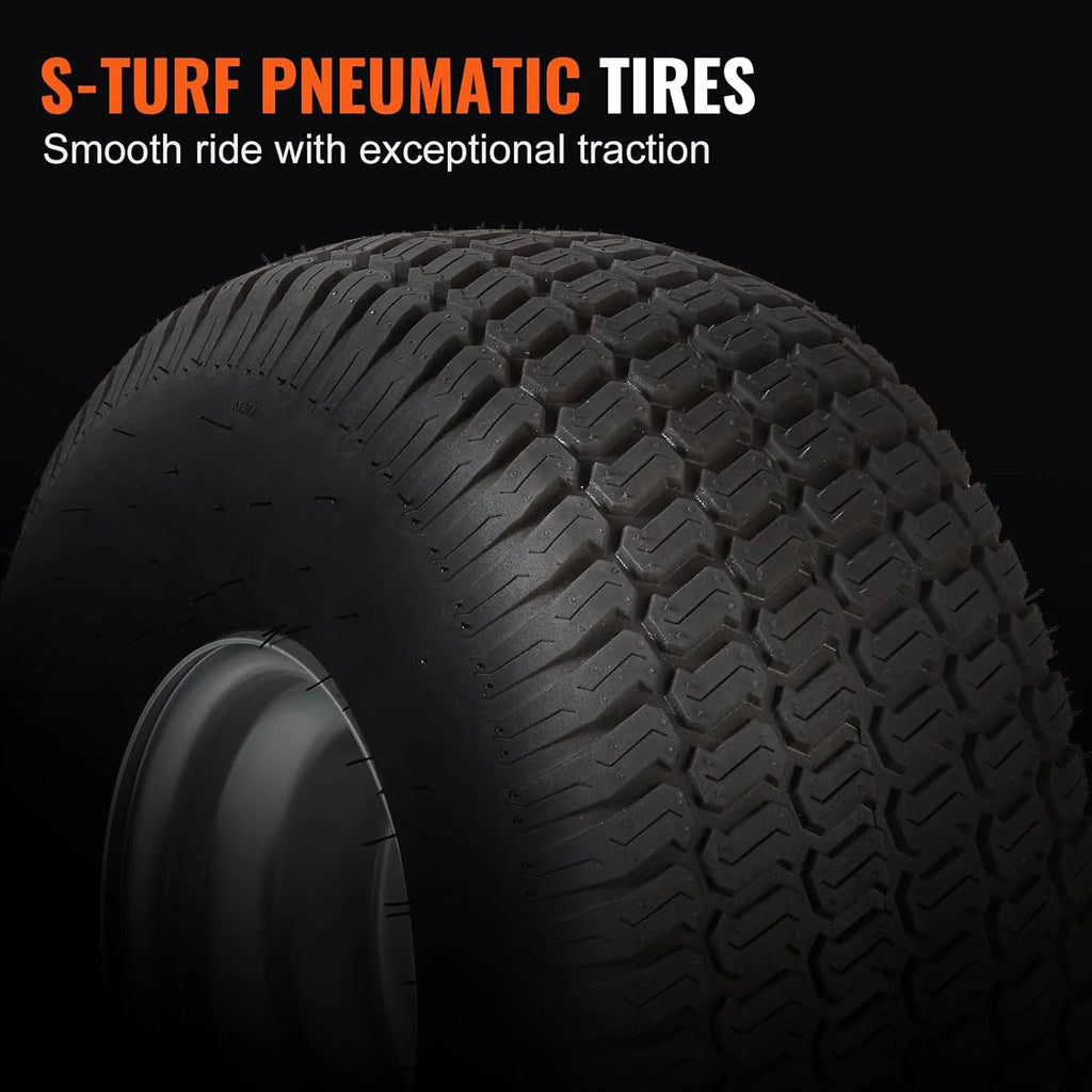Lawn Mower Tires, 15x6-6" Lawn Tractor Tires, 2-Pack Tire and Wheel Assemblies, Turf Pneumatic Tires with 3" Centered Hub and 3/4" Bushing Size, 16 PCS Adapters for Riding Mowers Lawn Tractors1 pcs