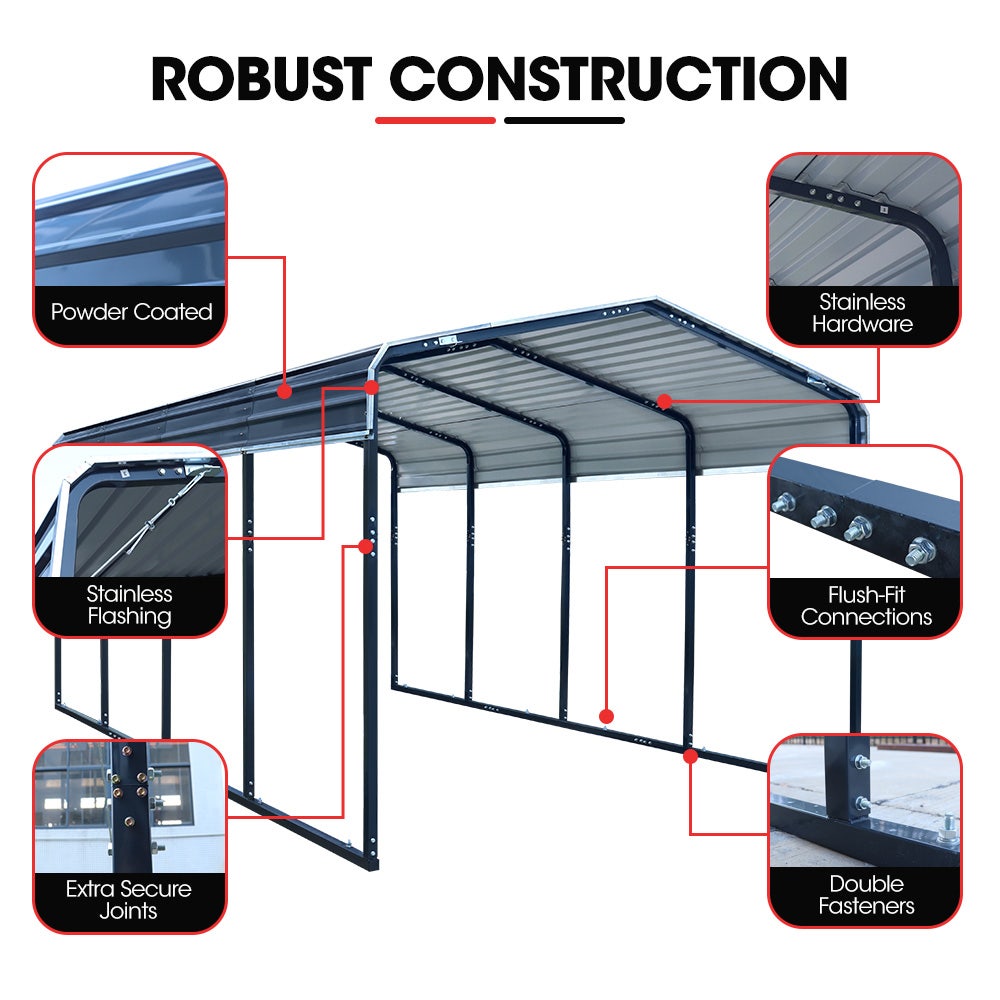 SHADE SHIELD Single Carport Shed 3.3 x 6 x 2.8m, Galvanised Steel Frame, Powder Coated Gable Roof, Shelter for Car Caravan Boat Tractor Agricultural