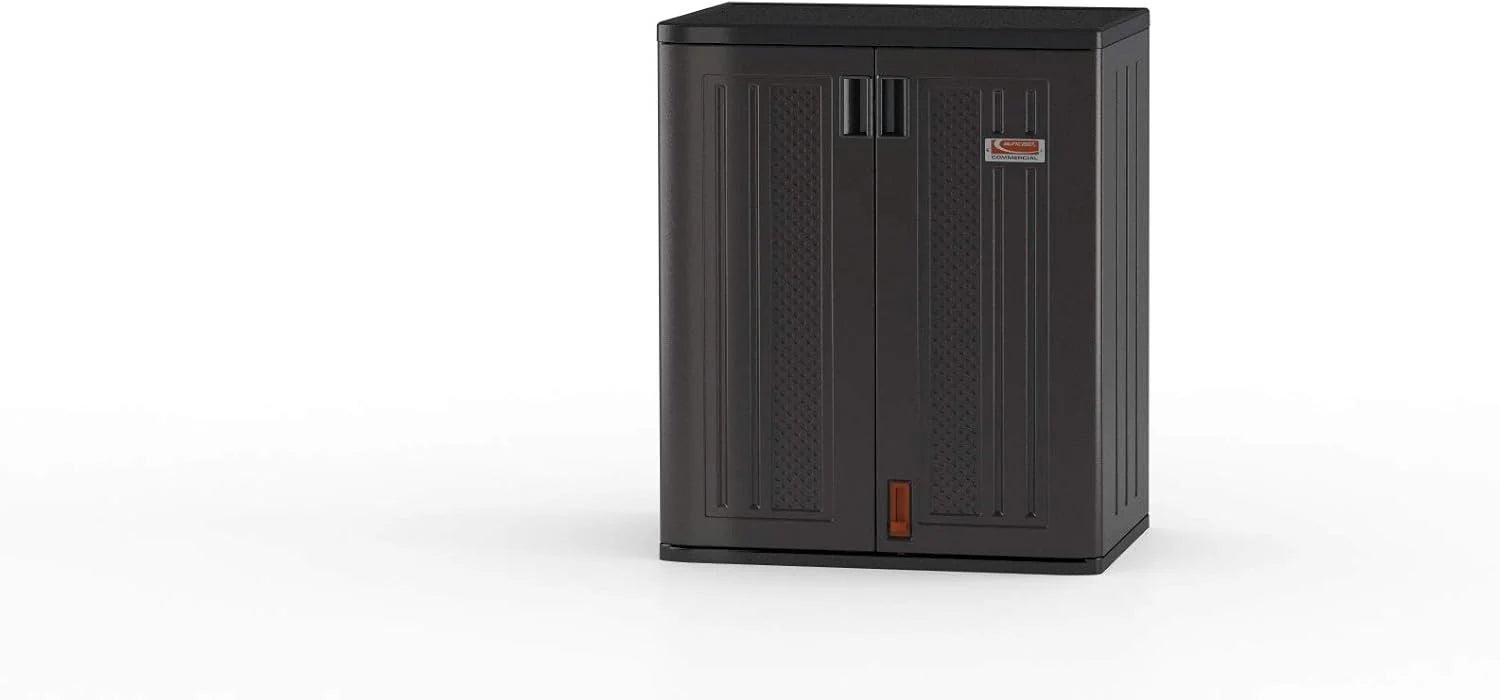 Suncast Commercial Heavy-Duty 9 Cubic Ft. Resin Storage Cabinet with Lockable Handles, Adjustable Metal-Reinforced Shelves for Garage or Workspace, Black, Made in The USA1 pcs