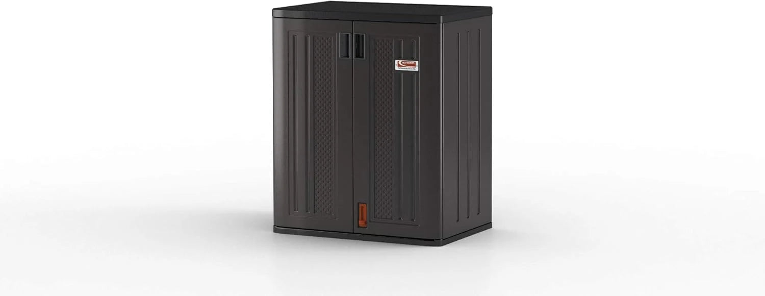 Suncast Commercial Heavy-Duty 9 Cubic Ft. Resin Storage Cabinet with Lockable Handles, Adjustable Metal-Reinforced Shelves for Garage or Workspace, Black, Made in The USA1 pcs