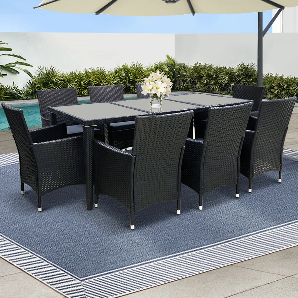 Gardeon 9-Piece Outdoor Dining Set Wicker Lounge Black