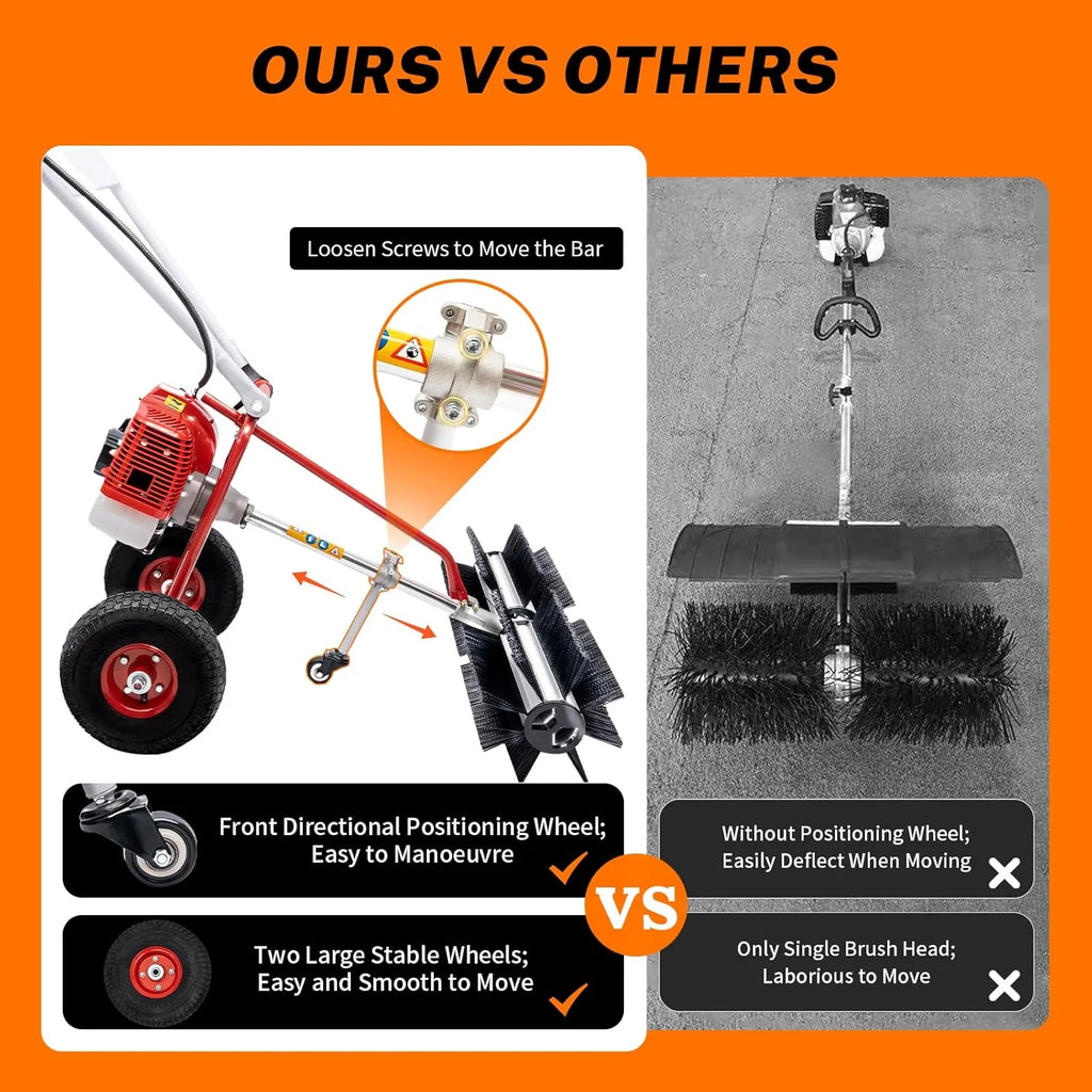 Handheld Sweeper Broom, 43CC 1.7hp 2-Stroke Gas Power Walk Behind Sweeper Lawn Mowers, Cleaning Brush Machine for Park Garden Grassland Turf Grass Gravel Cleaning1 pcs