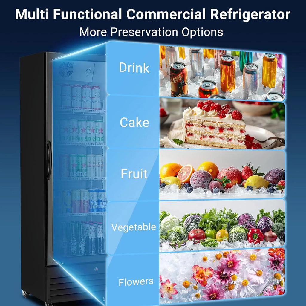Commercial Glass Door Display Refrigerator,12.5 Cu.Ft Merchandiser Drink Refrigerator,Upright Commercial Bar Beverage Fridge,Display Drink Cooler with Soft LED Light1 pcs