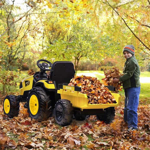 3-in-1 Ride-On Tractor, 24V Electric, Excavator & Bulldozer, Remote Control, LED, Music, USB/Bluetooth max 66 lbs �� Bright-yellow