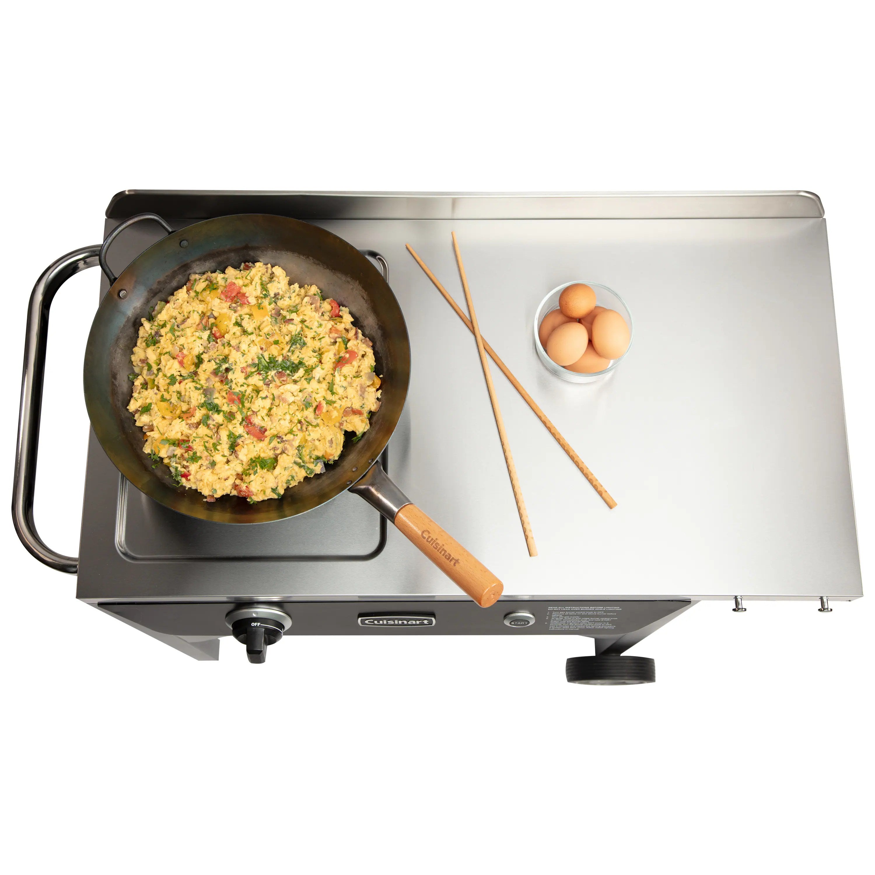 Cuisinart – Outdoor Wok Station, 50,000 BTU Propane Outdoor Wok Burner w Prep Table, 14′′ Carbon Steel Wok for Stir Fry, Searing, BBQ – Black