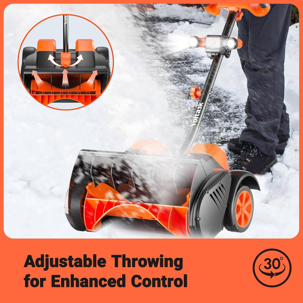 Cordless Snow Shovel with Wheels, 48V | 16-Inch | 4-Ah Brushless Cordless Snow Blower, Battery Snow Blower with Directional Plate & LED Lights (2 * 24V Battery & Dual Quick Charger Included)1 pcs