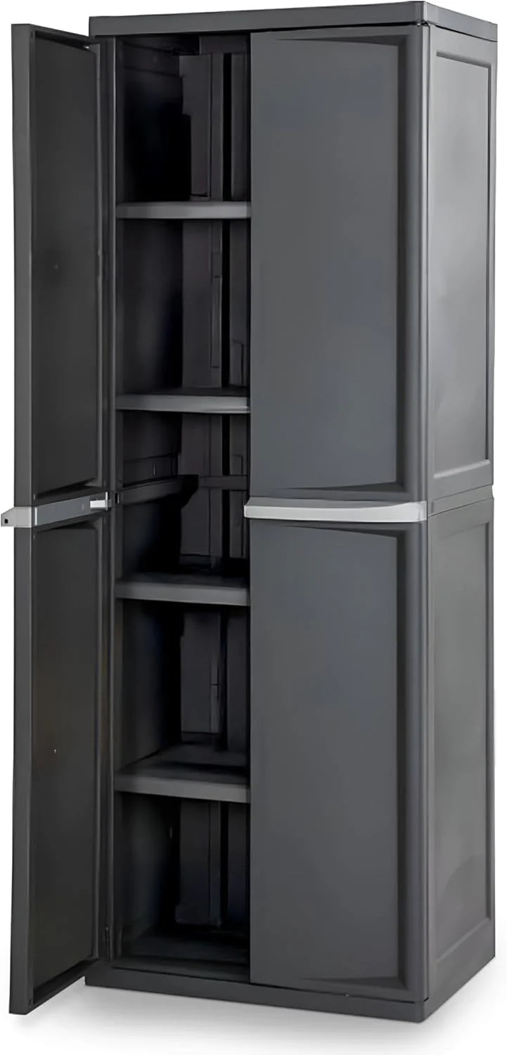 4 Shelf Cabinet, Plastic Organization Storage Unit, Organize Bins in the Garage, Basement, Attic, Mudroom, Gray, 1-Pack1 pcs