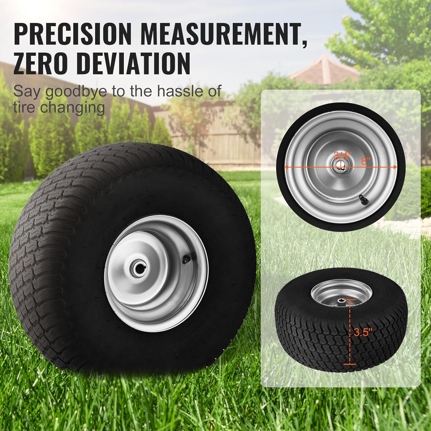 Lawn Mower Tires, 15x6-6" Lawn Tractor Tires, 2-Pack Tire and Wheel Assemblies, Turf Pneumatic Tires with 3" Centered Hub and 3/4" Bushing Size, 16 PCS Adapters for Riding Mowers Lawn Tractors1 pcs