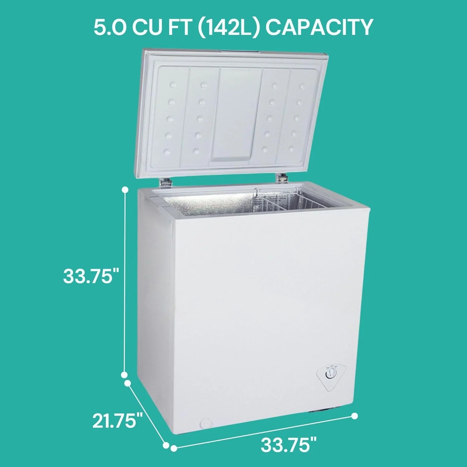 5.0 cu ft (155L), White, Manual Defrost Deep Freeze, Storage Basket, Space-Saving Flat Back, Stay-Open Lid, Front-Access Defrost Drain, for Apartment, Condo, Cottage1 pcs