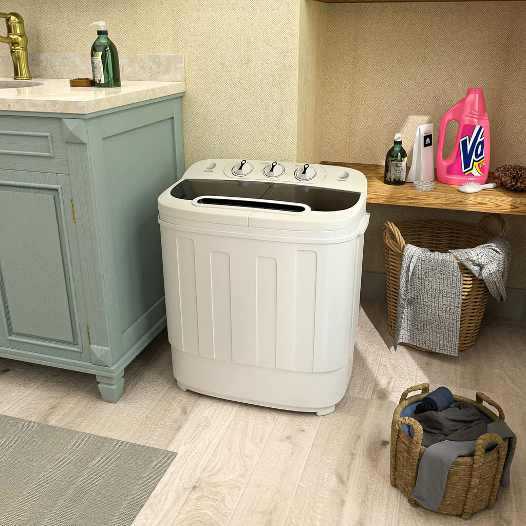 Portable mini double-burner washing machine, capacity 13 pounds, equipped with a spin dryer, a compact clothes washing machine, a lightweight small-sized washing machine, suitable for families, apartments, dormitory rooms, and campers.1 pcs