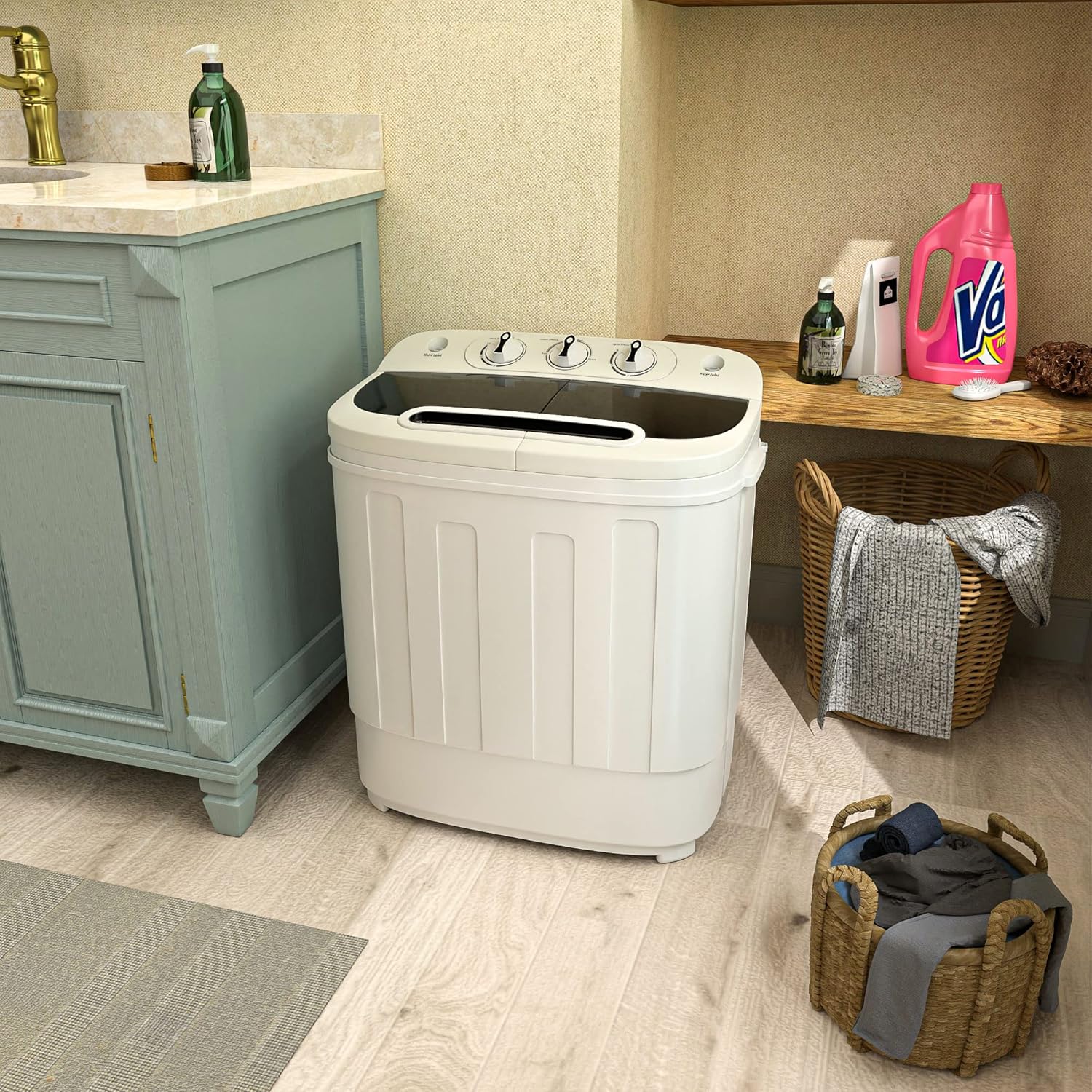 Portable mini double-burner washing machine, capacity 13 pounds, equipped with a spin dryer, a compact clothes washing machine, a lightweight small-sized washing machine, suitable for families, apartments, dormitory rooms, and campers.1 pcs