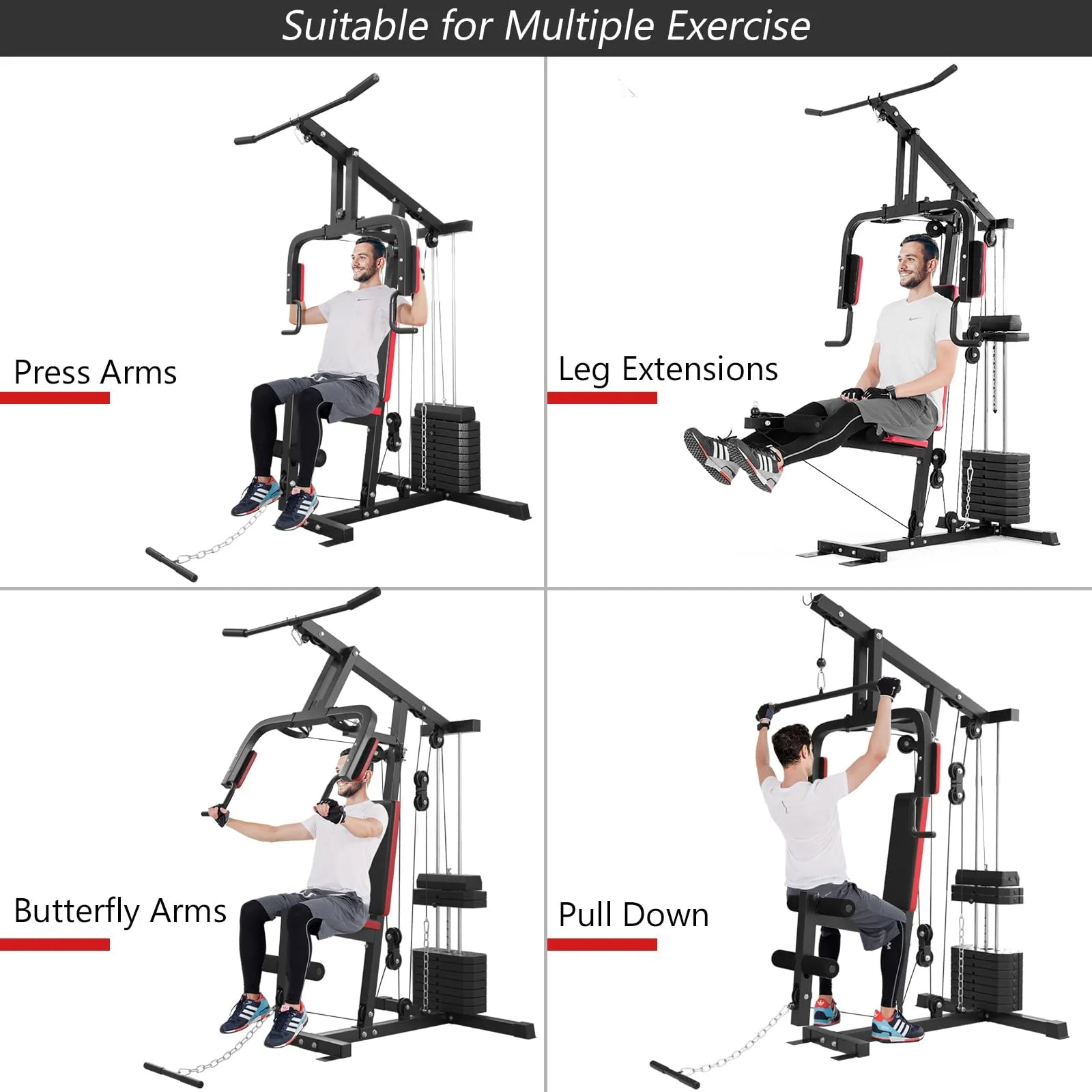 Multifunction Home Gym Station Indoor Strength Training Fitness Machine w/45 kg Weight Stack