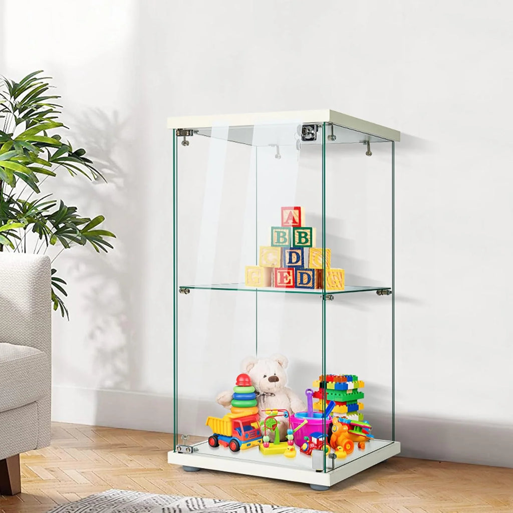 4 Layers 15.7''W x 15.7''D x 62.6''H Glass Display Cabinet Countertop Showcase with Lock, 5mm Tempered Glass 25mm MDF Base1 pcs