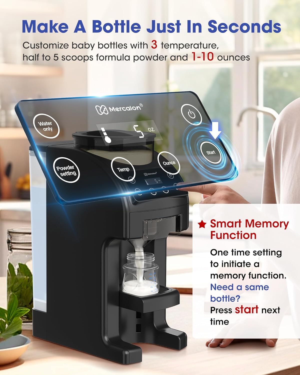 Fast and Customizable Formula Dispenser Machine with Accurate Temperature Control for Baby, Automatic Powder Blending for All Brands of Bottle and Formula, Black/White