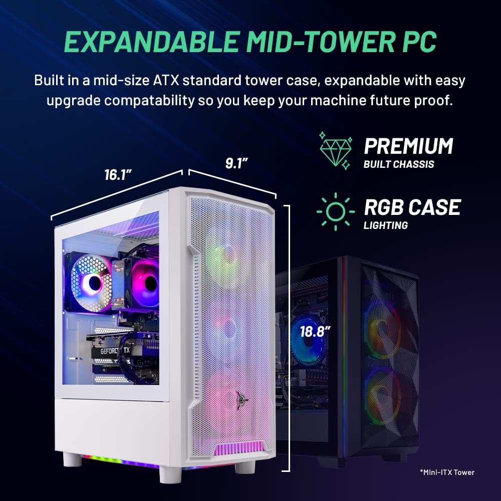 Gaming Shadow Gaming PC Desktop – Intel Core i7 13700F 2.1 GHz, NVIDIA RTX 4060, 1TB NVME SSD, 16GB DDR4 RAM 3200, 600W Gold PSU, 360mm AIO, 11AC Wi-Fi, Windows 11 Home 64-bit,Black1 pcs