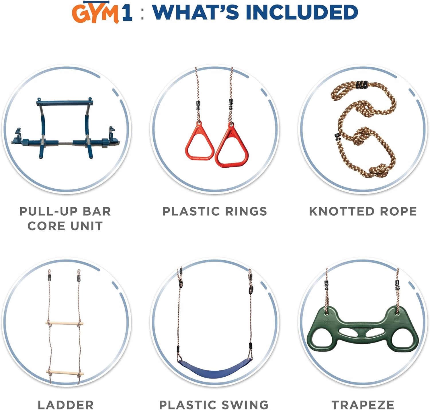 6-Piece Doorway Gym for Kids, includes Door Sensory Swing, Indoor Pull-Up Bar for Adults, Rings, Hanging Trapeze, Ladder & Knotted Rope, Holds Up to 300 Lbs