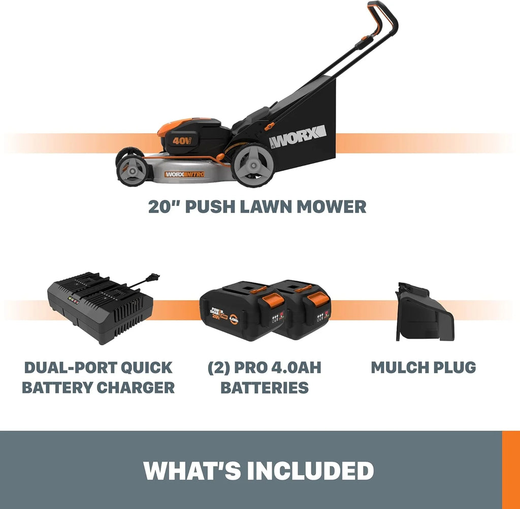 40V Power Share 20” Push Lawn Mower with Two 4.0Ah High-Capacity Batteries, Black and Orange1 pcs