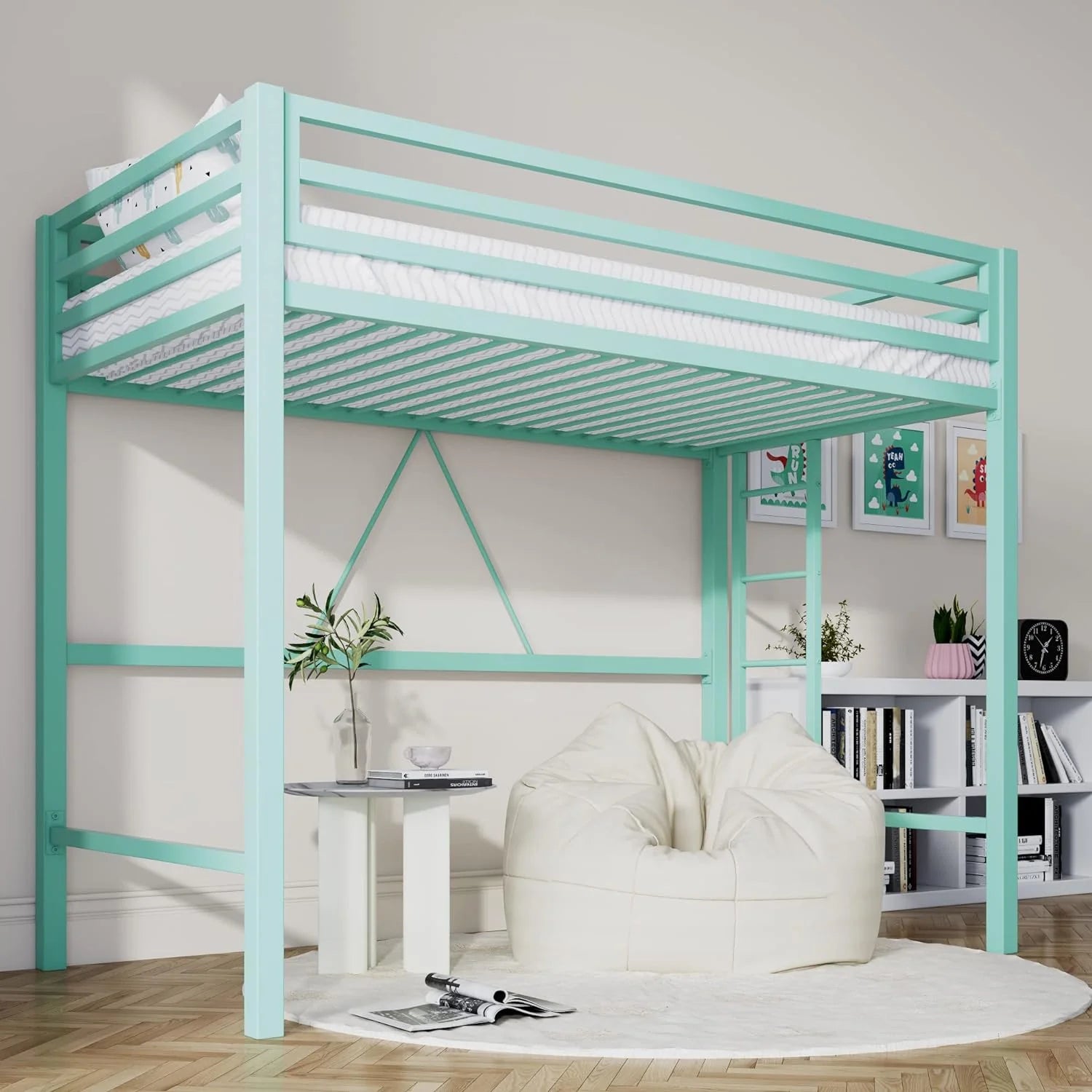 Loft Bed Twin Size with Ladder and Guardrail,Heavy Duty Metal Slats Support No Box Spring Needed Small Space Saving Furniture for Bedroom Dorm,Black1 pcs
