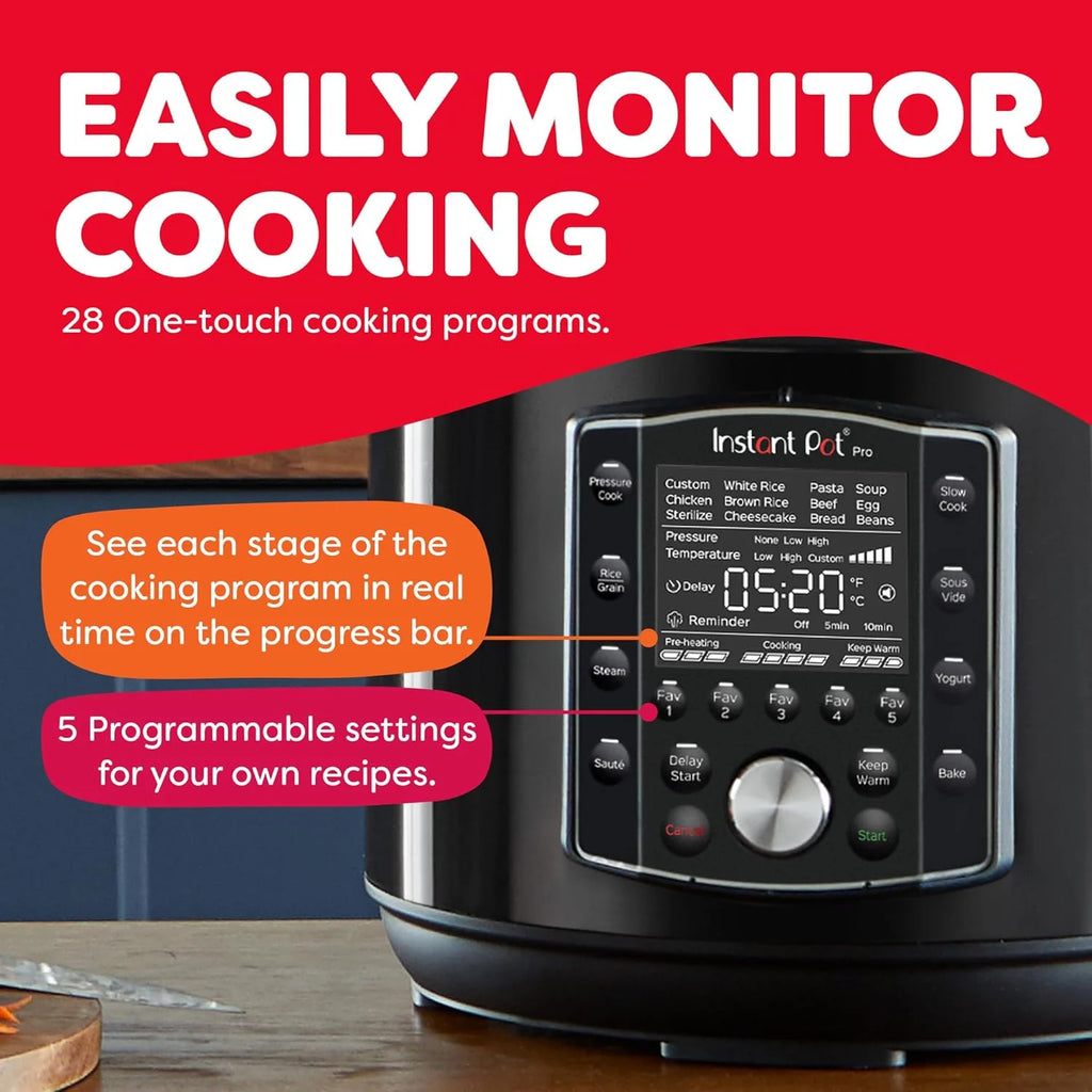 10-in-1 Pressure Cooker, Slow Cooker, Rice/Grain Cooker, Steamer, Sauté, Sous Vide, Yogurt Maker, Sterilizer, and Warmer, Includes App With Over 800 Recipes, Black1 pcs