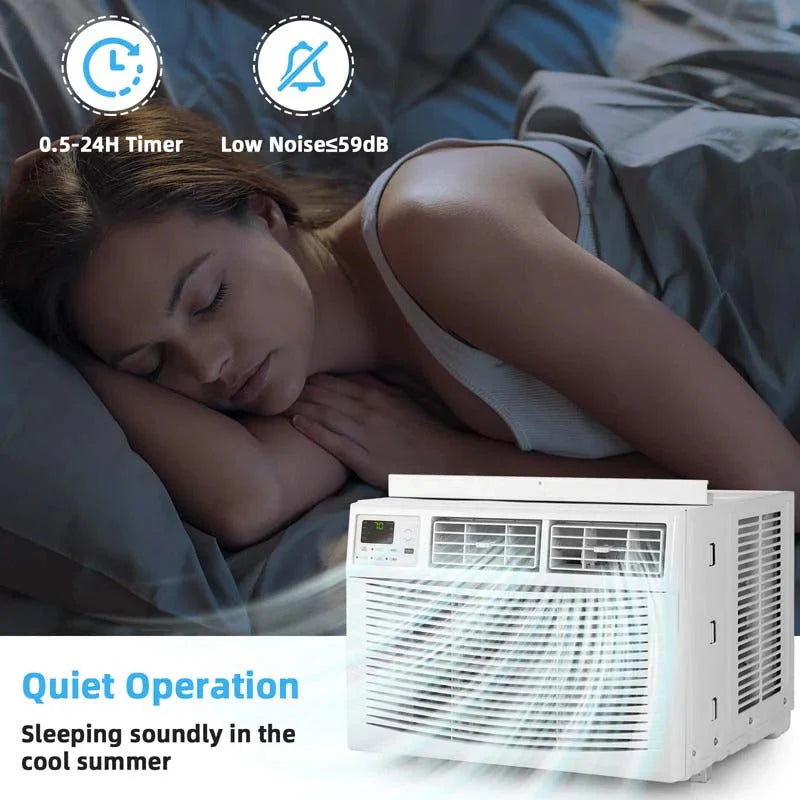 Quiet window air conditioner with 10,000 BTU, remote control, Eco mode, Energy Star certified, 3-in-1 unit with dehumidifier