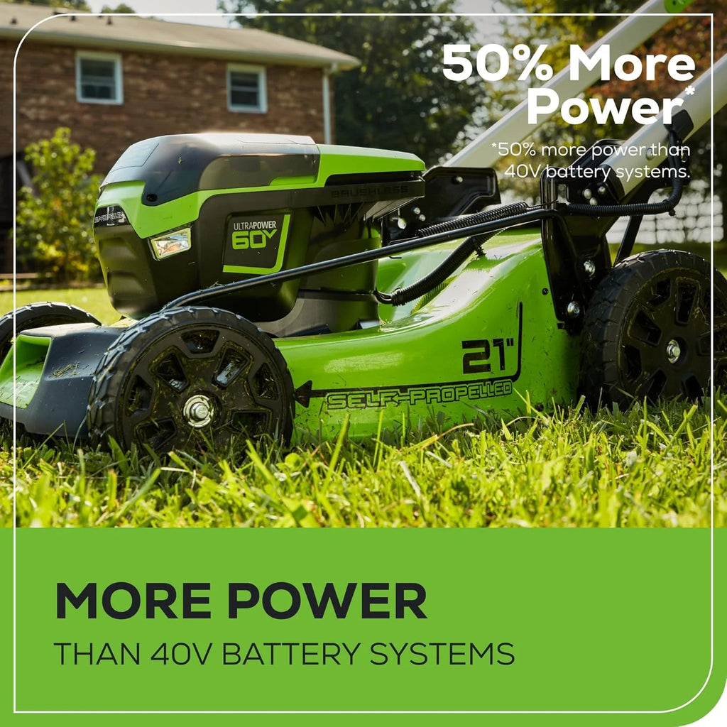 60V 21-inch self-propelled cordless lawn mower, brushless motor, LED lights, including 2 sets of 4.0 Ah batteries and a fast dual-port charger (compatible with 75 tools, running time 45 minutes)1 pcs