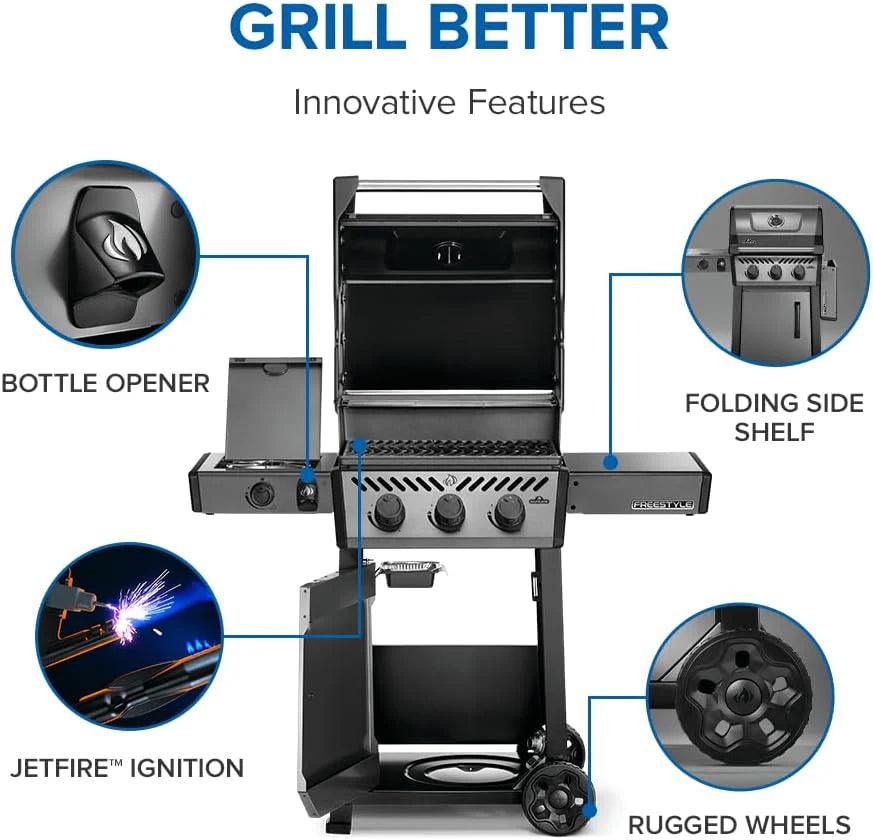 Graphite, Porcelain Enamel & Stainless, 3 Burner, Range Side Burner, Cast Iron Cooking Grids1 pcs