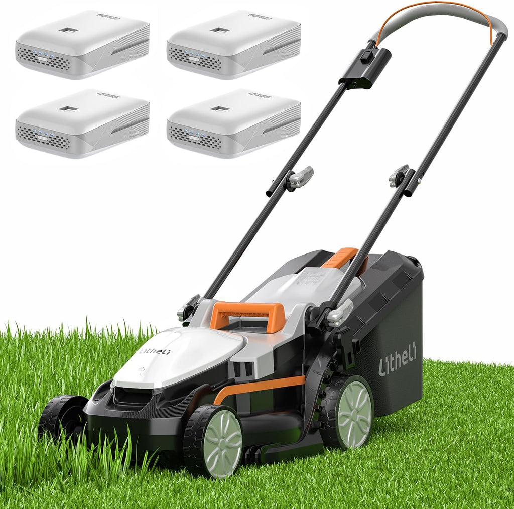 40V (2 x 20V) 16-inch cordless electric lawn mower, brushless mower, with 6 height adjustment functions, portable and lightweight push-type battery-driven lawn mower (including 2 4.0 amp-hour batteries)1 pcs