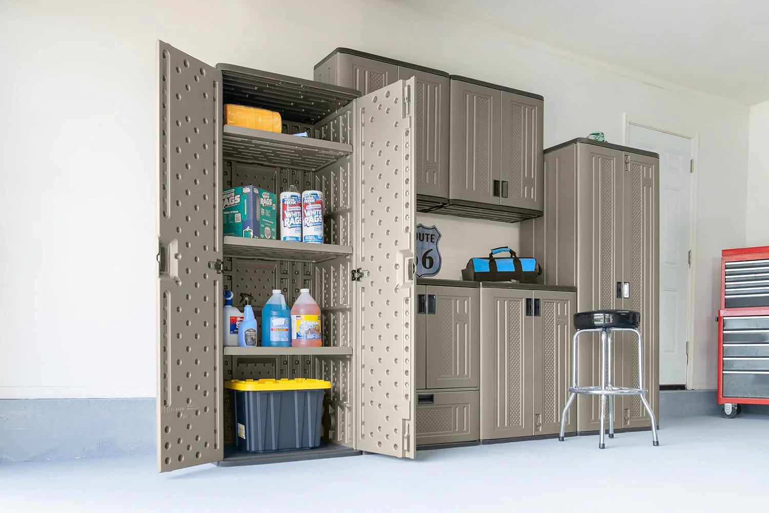 4 cubic feet resin material single-layer shelving garage wall storage cabinet, platinum gold color1 pcs