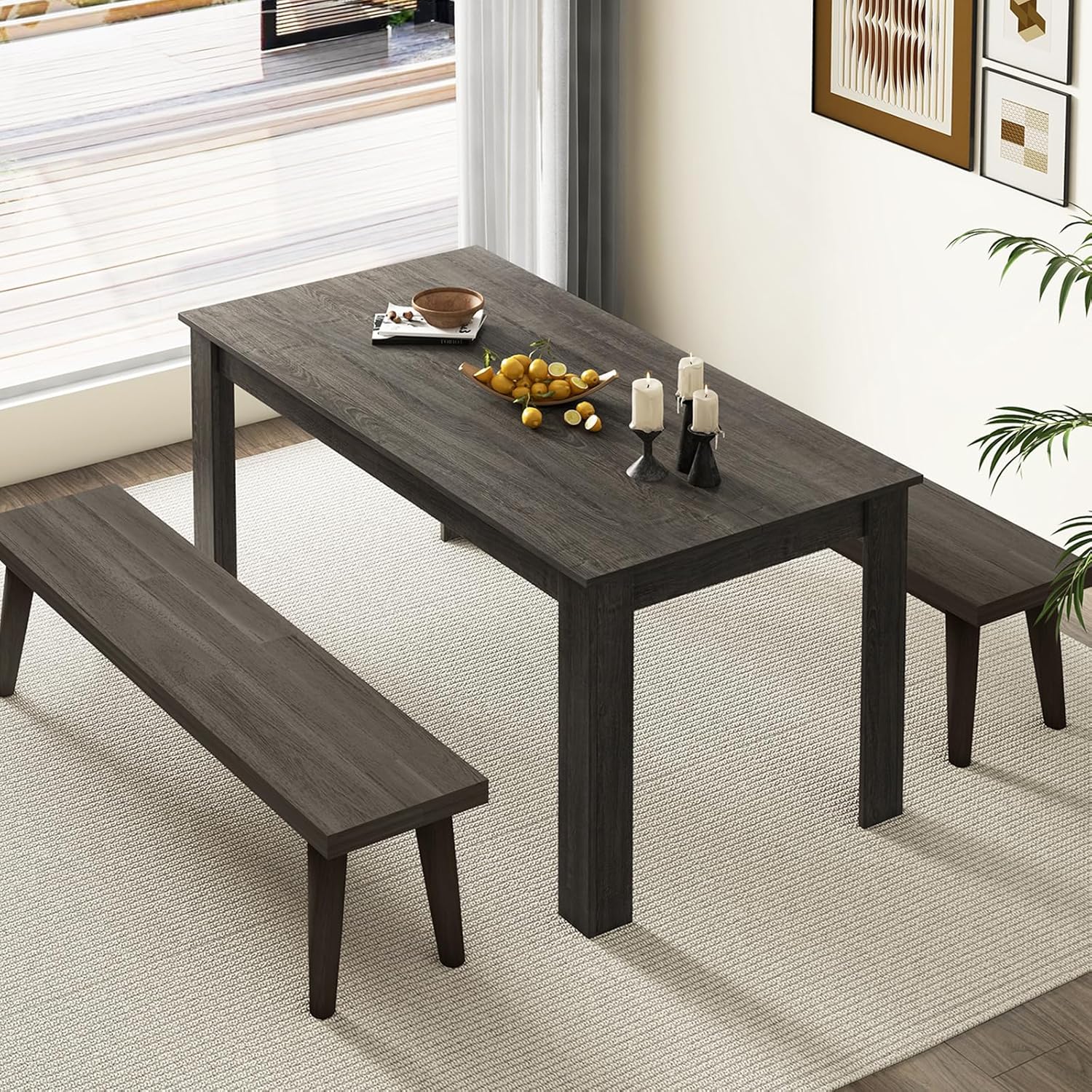 Dining Table for 6-8, Wood Rectangular Table, 63" L x 31.5" W x 30" H Large Farmhouse Center Table, Home Furniture Kitchen Table, Modern Dining Room Table, Supporting for 330LBS, Black1 pcs