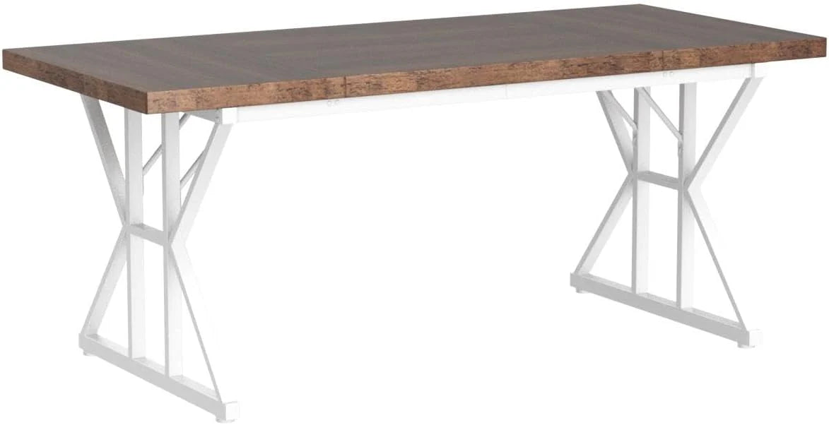 Farmhouse Dining Table for 6 People, 70.8-Inch Rectangular Wood Dining Table, Rustic Kitchen Table with Heavy Duty Metal Legs for Dining Room1 pcs