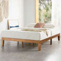 12" Classic Solid Wood Platform Bed Frame w/Wooden Slats (No Box Spring Needed), Natural, Queen Size1 pcs