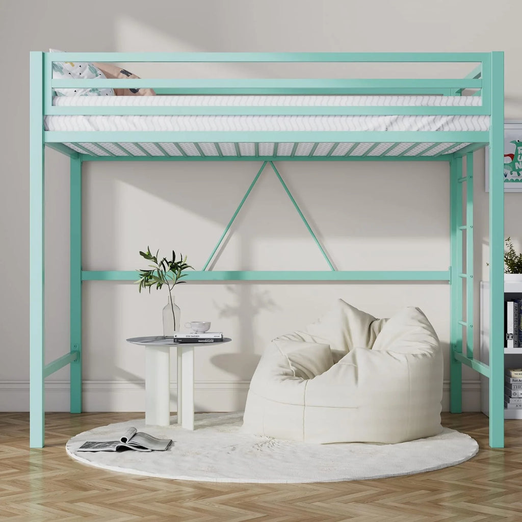Loft Bed Twin Size with Ladder and Guardrail,Heavy Duty Metal Slats Support No Box Spring Needed Small Space Saving Furniture for Bedroom Dorm,Black1 pcs