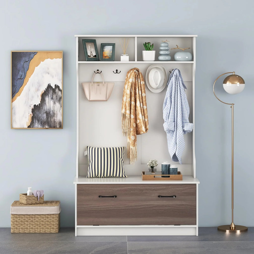 Giantex 160cm Hall Tree | Entryway Organizer with Coat Rack & Storage Bench