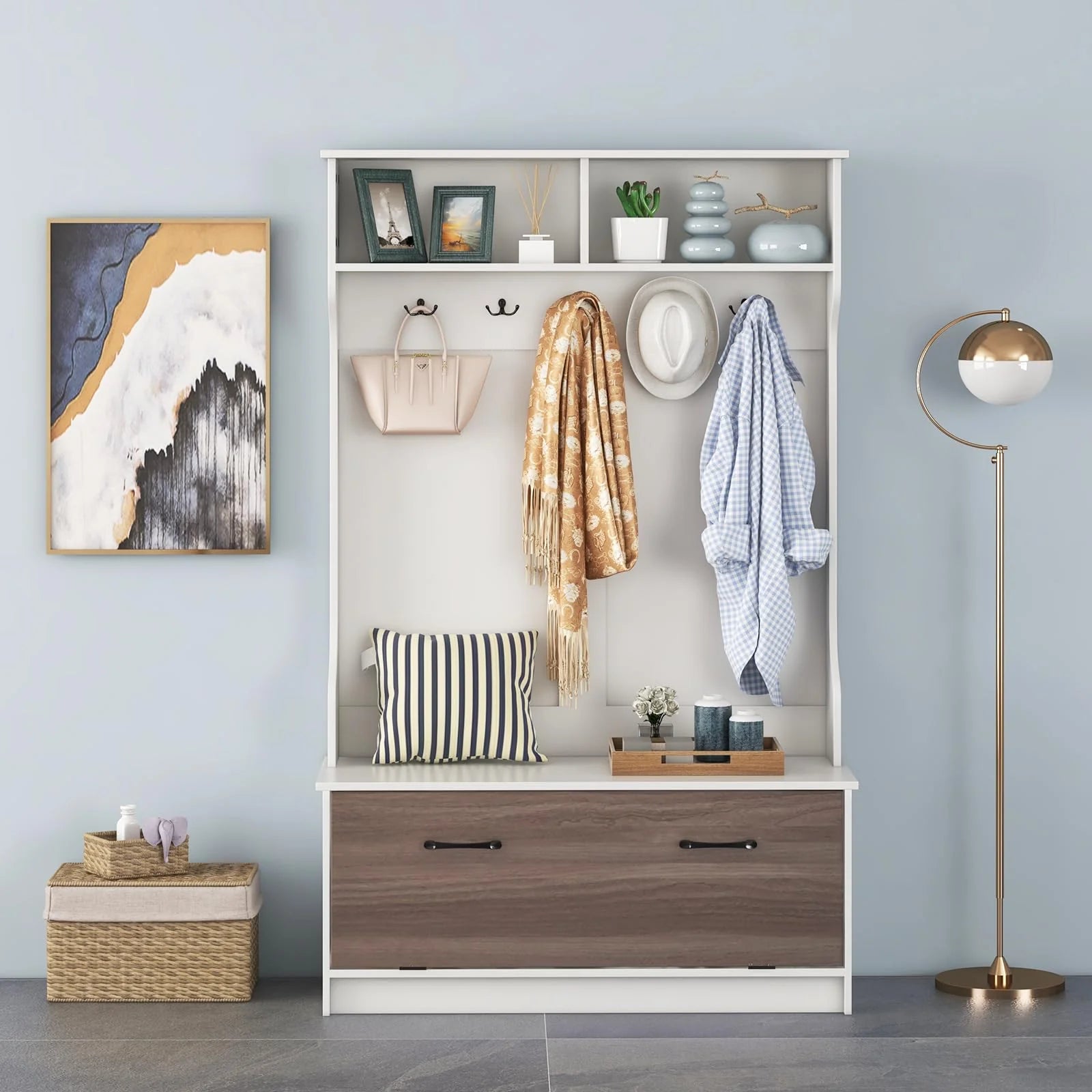 Giantex 160cm Hall Tree | Entryway Organizer with Coat Rack & Storage Bench