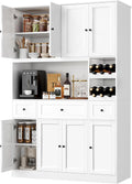 72" Tall Kitchen Pantry with Wine Rack, Pantry Cabinet with Microwave Stand, Large Hutch with Ample Storage, Hutch Cabinet for Kitchen, Dining, Living Room, White1 pcs