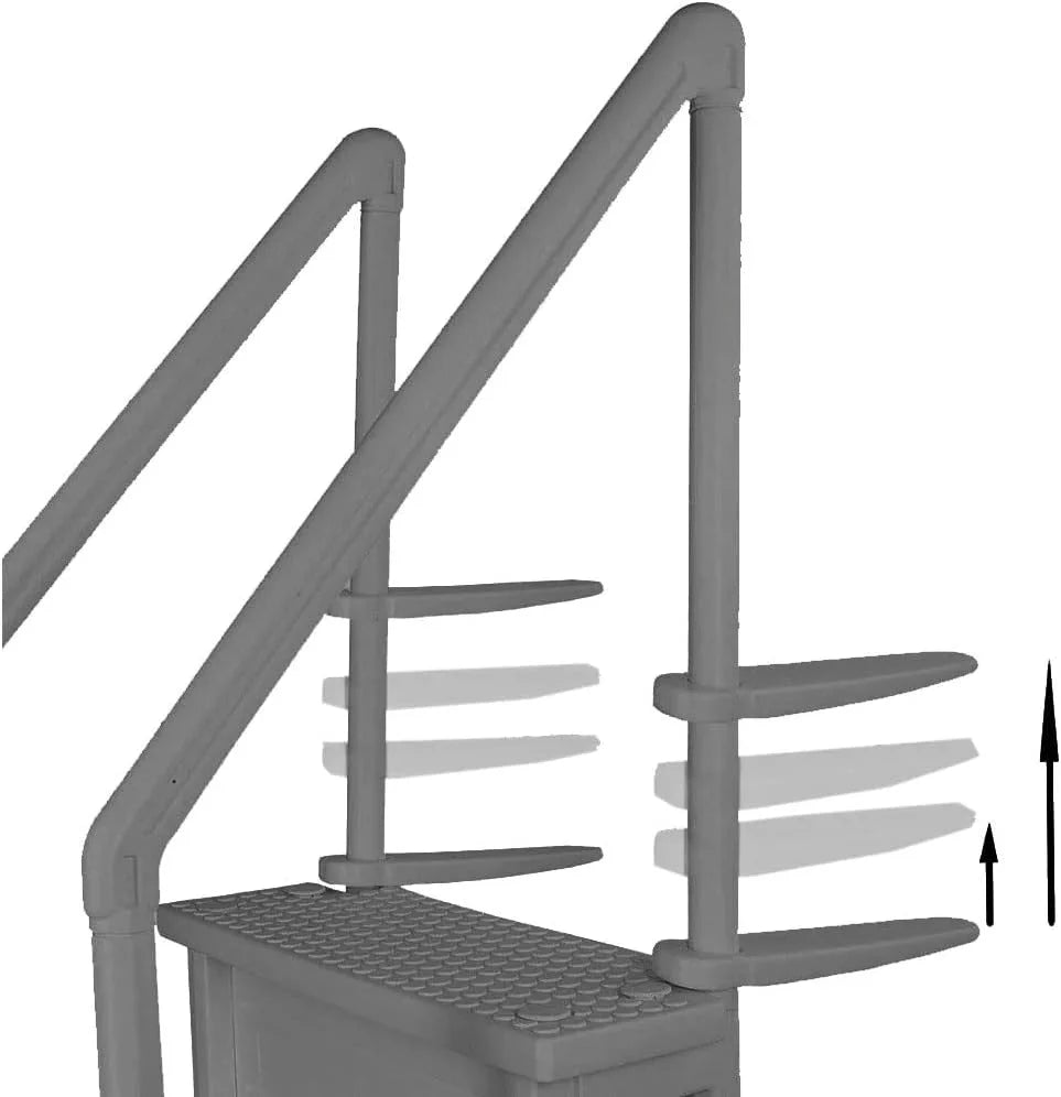 Non-slip entry steps for pools | Grey | For above-ground pools | Can be installed on terraces with a height of 122 to 137 cm | Load capacity up to 136 kg