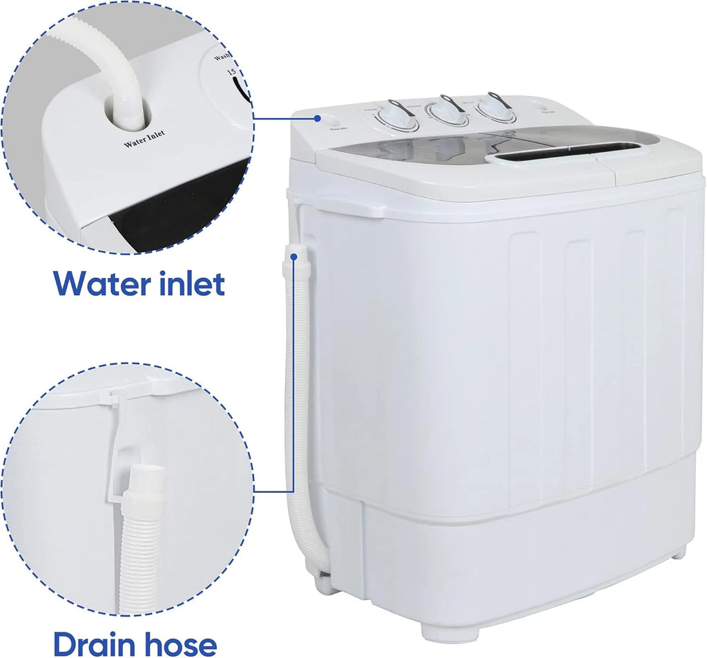 Portable mini double-burner washing machine, capacity 13 pounds, equipped with a spin dryer, a compact clothes washing machine, a lightweight small-sized washing machine, suitable for families, apartments, dormitory rooms, and campers.1 pcs