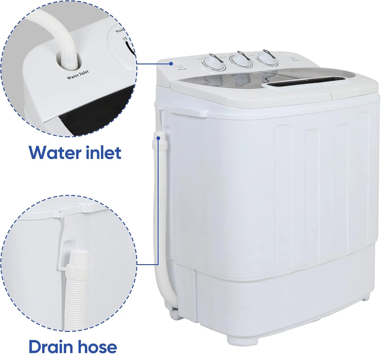 Portable mini double-burner washing machine, capacity 13 pounds, equipped with a spin dryer, a compact clothes washing machine, a lightweight small-sized washing machine, suitable for families, apartments, dormitory rooms, and campers.1 pcs