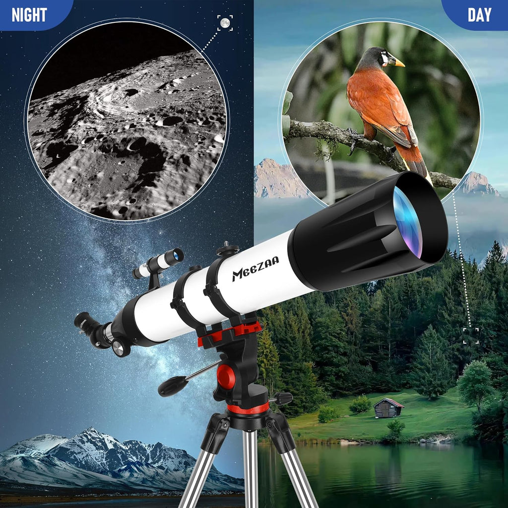 Telescope, Telescope for Adults High Powered Professional, 90mm Aperture 800mm AZ Mount Refractor Telescopes for Kids & Astronomy Beginners with Stainless Tripod & Carrying Bag & Phone Adapter1 pcs
