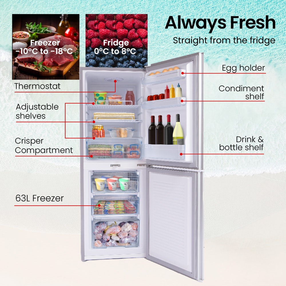 GECKO 160L Upright Portable Fridge / Freezer, 12V/24V for Motorhome and Caravan, Silver