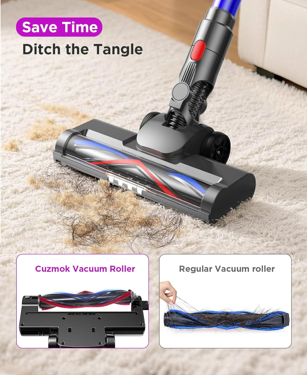 Cordless Stick Vacuum Cleaner: 550W Powerful Suction, LED Display, 55 Min Runtime, Anti-Tangle Brush, Rechargeable Battery, Lightweight for Home, Pet Hair, Hard Floors, Carpet1 pcs