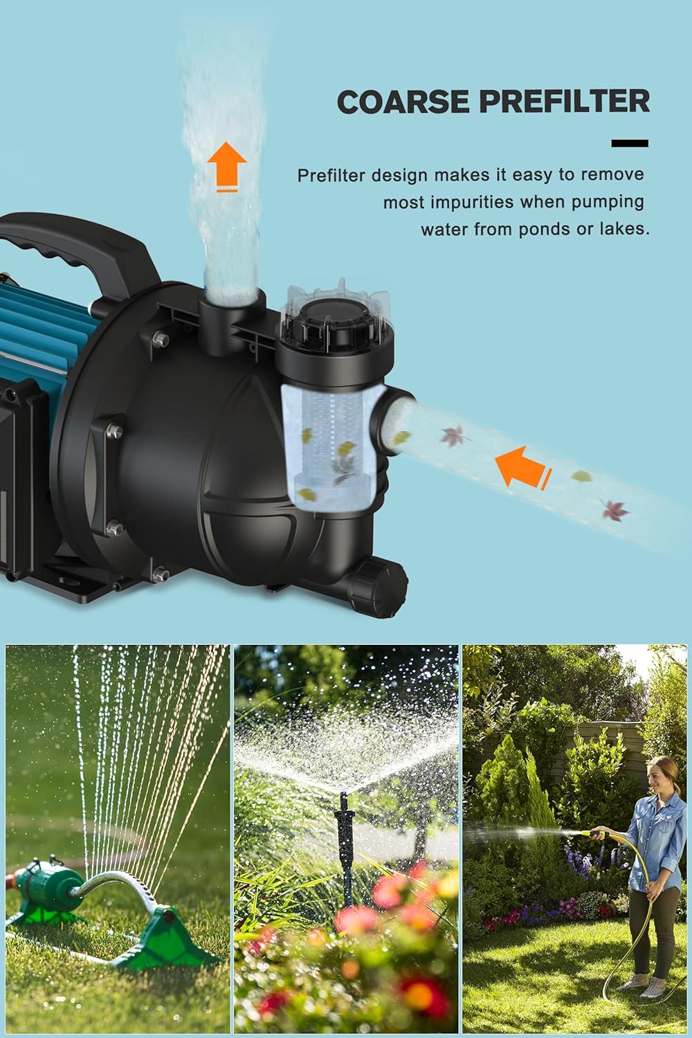 Portable Garden Transfer Pump, 900GPH Electric Sprinkler Booster Pump, Shallow Well Jet Pump for Home Lawn Irrigation and Water Draining1 pcs