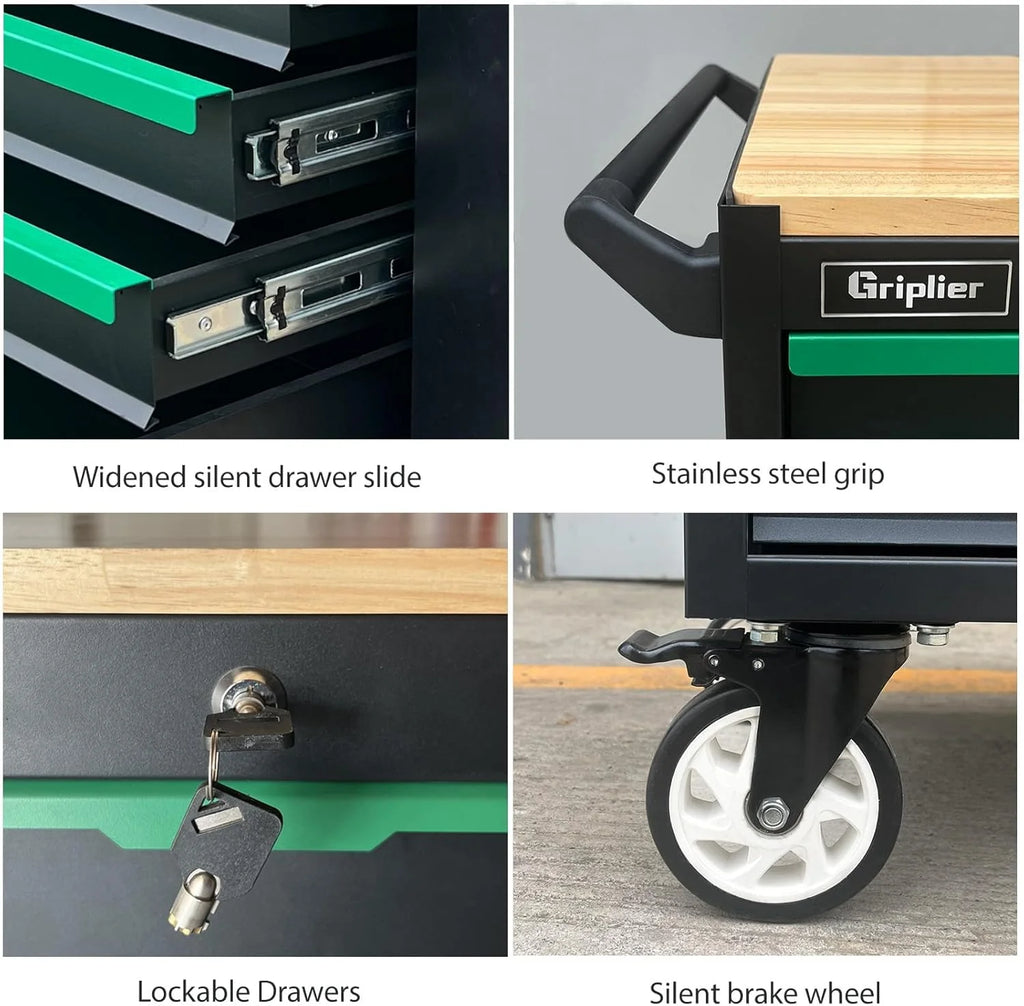 14-Drawers Rolling Tool Chest with Wood Workbench,Brake Casters,Heavy-Duty Steel Cabinet Storage, 46.8W x 18.3D x 42.7H inch1 pcs