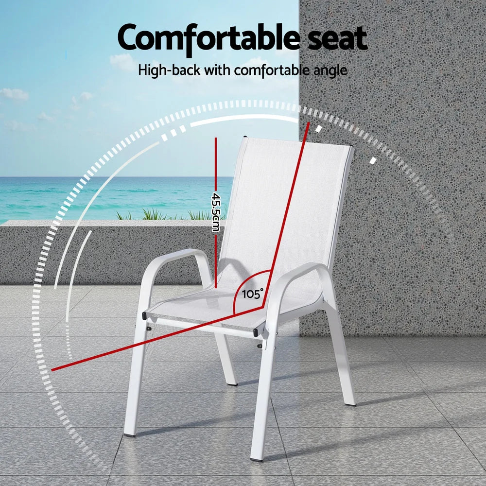 Gardeon 6PC Outdoor Dining Chairs Stackable Lounge Chair Patio Furniture White