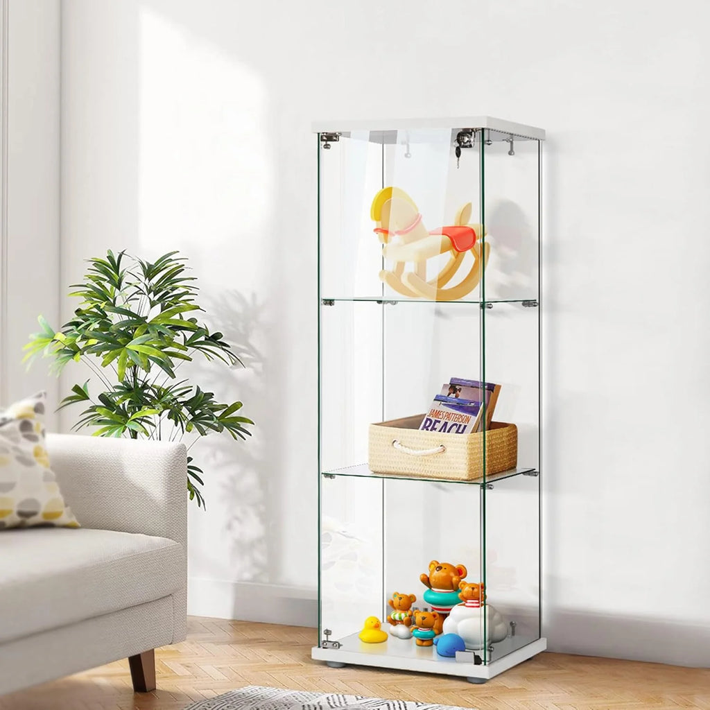 4 Layers 15.7''W x 15.7''D x 62.6''H Glass Display Cabinet Countertop Showcase with Lock, 5mm Tempered Glass 25mm MDF Base1 pcs