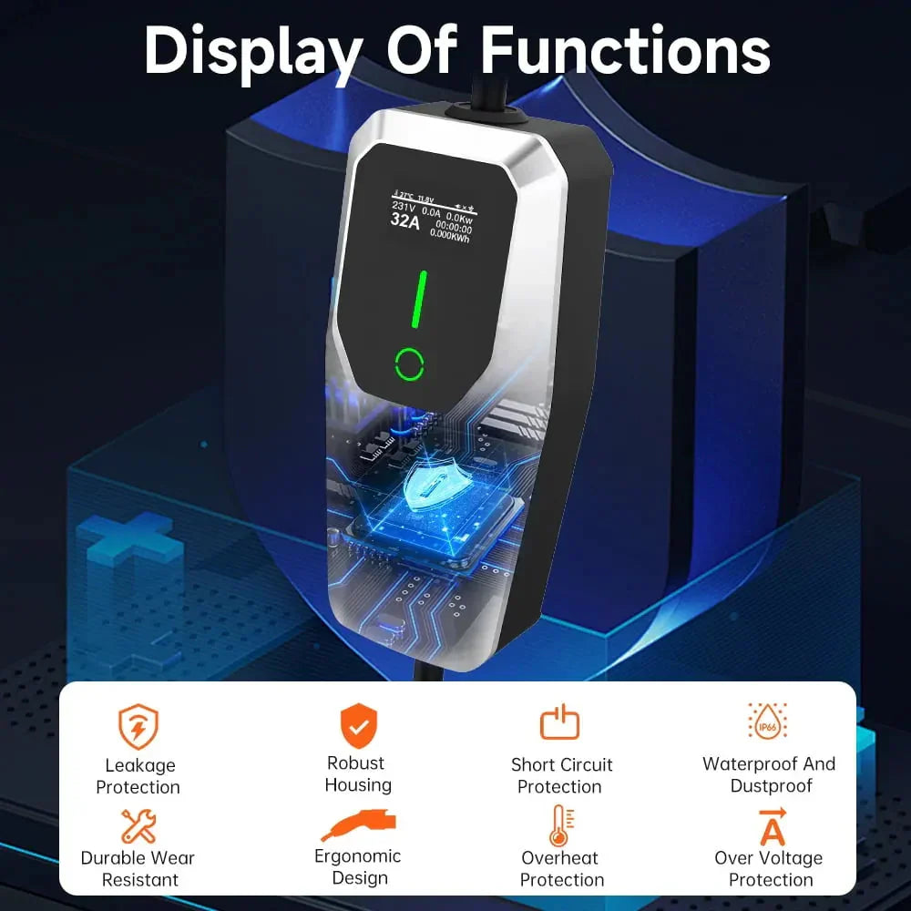 32 Amp Level 1&2 Portable EV Charger ,26FT Cable NEMA 14-50 Plug for Electric Car Home Charging Station 7.68KW