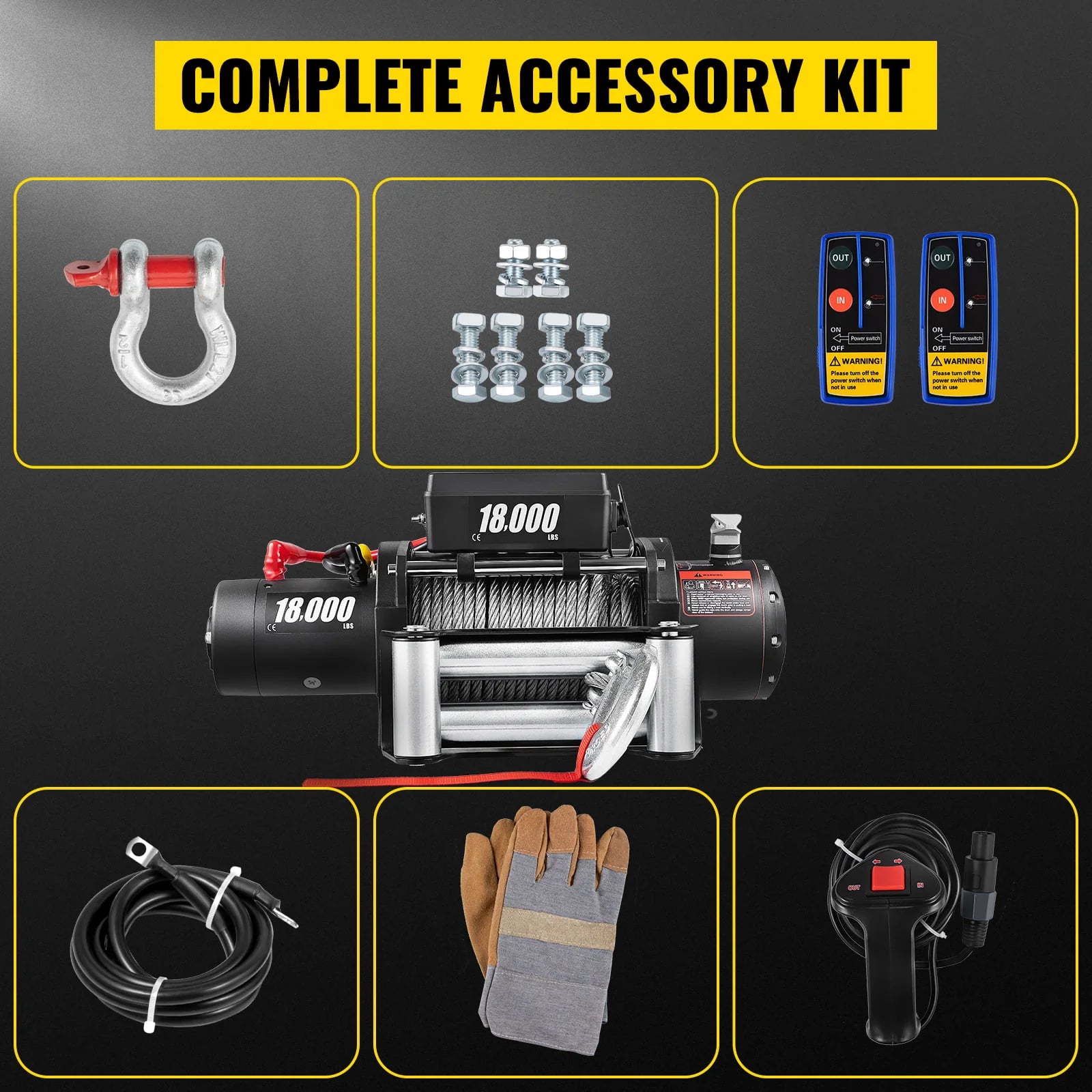 18000LBS Electric Winch 12V Steel Cable Off-road ATV UTV Truck Towing Trailer