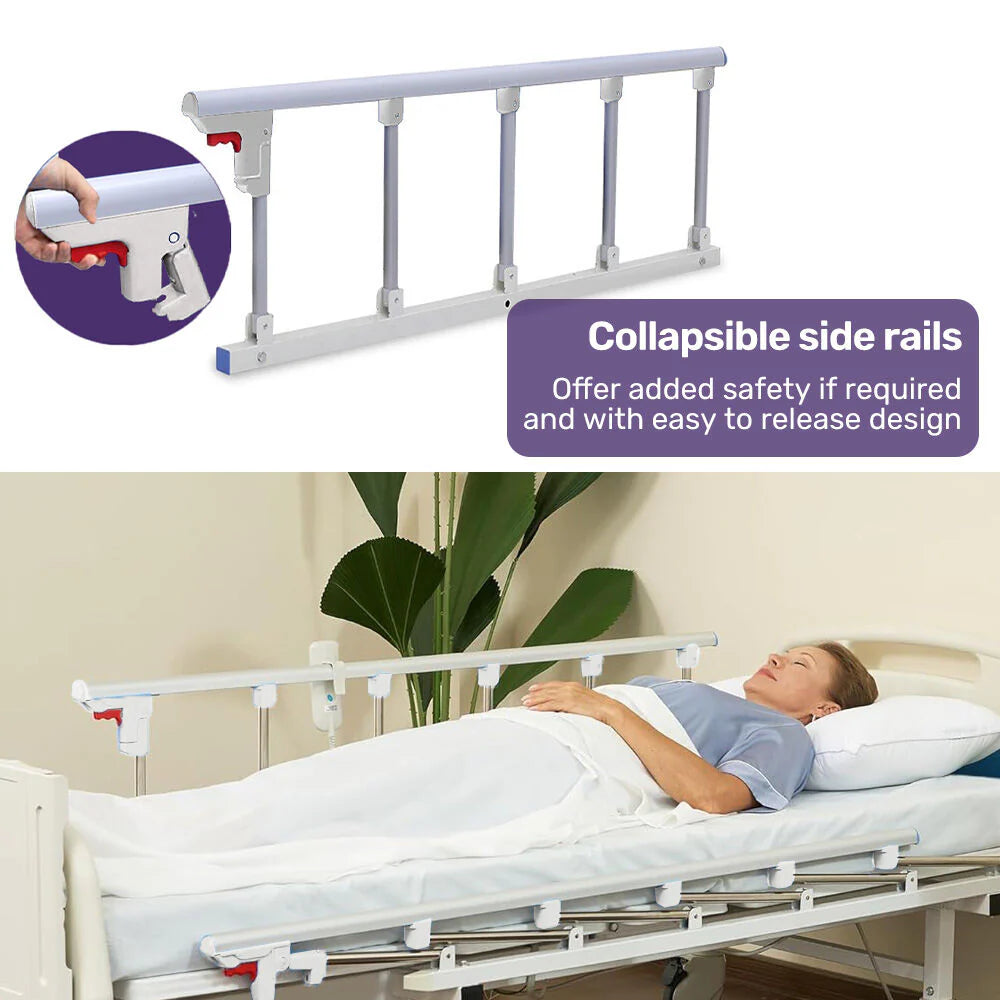 EQUIPMED Medical Bed, w/ Mattress & Over Bed Table, Easy Manual Back and Leg Incline Adjustable, IV Pole, Home Aged Care or ICU Hospital